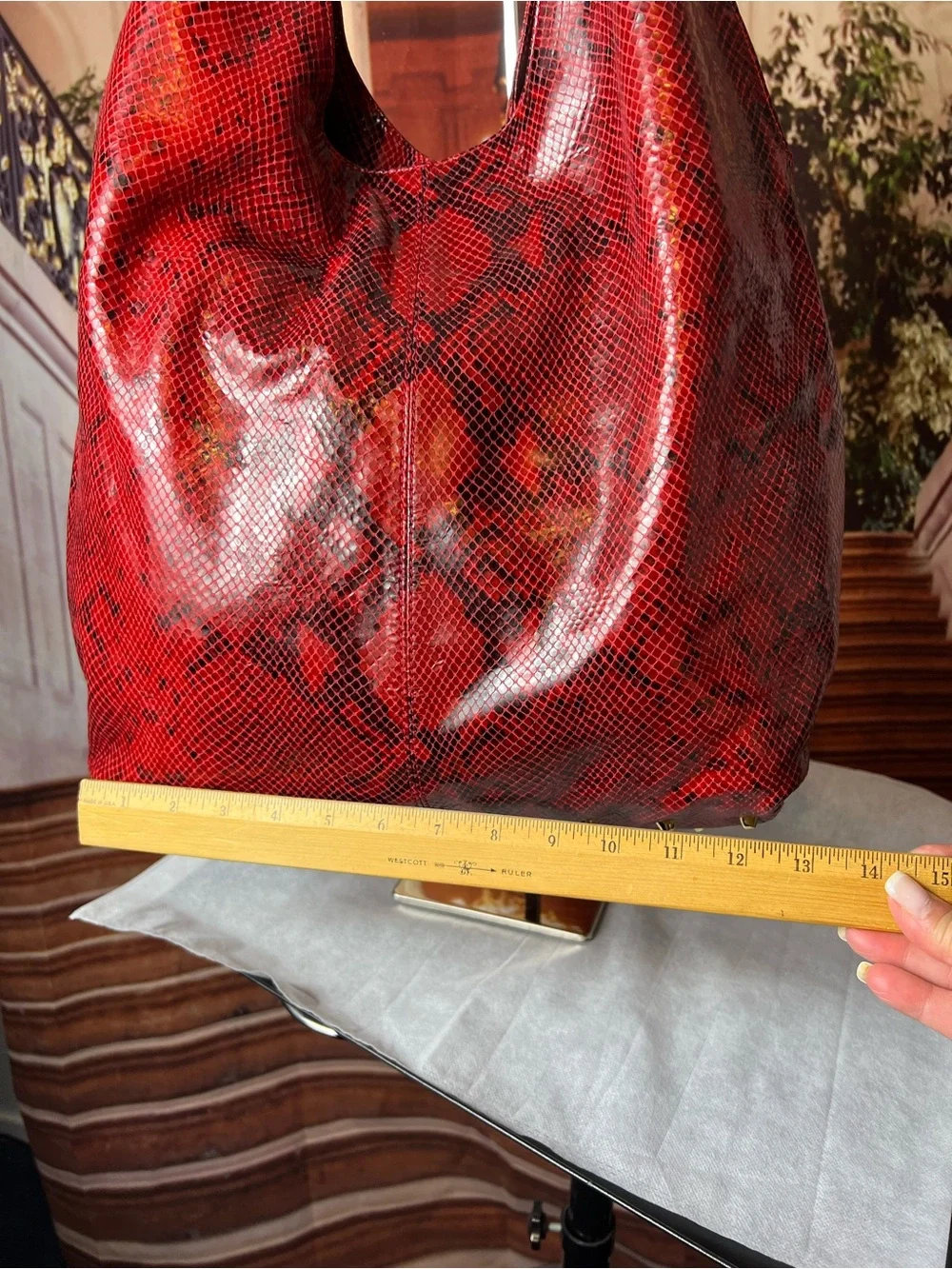 Worth New York Red Studded Snake Print Genuine Leather Shoulder Bag 🔥 Hobo